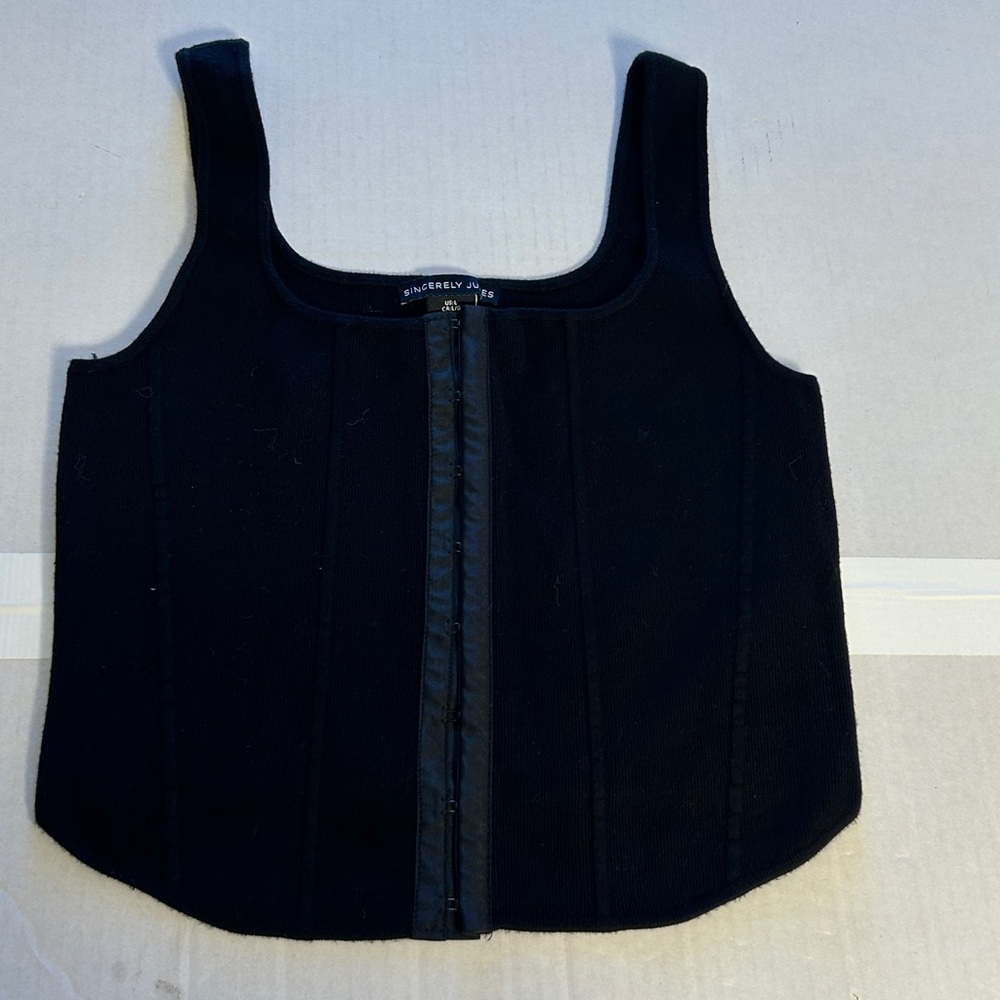 Sincerely Jules Black Ribbed Corset Style Cropped Tank Top  Sz L - Picture 5 of 10